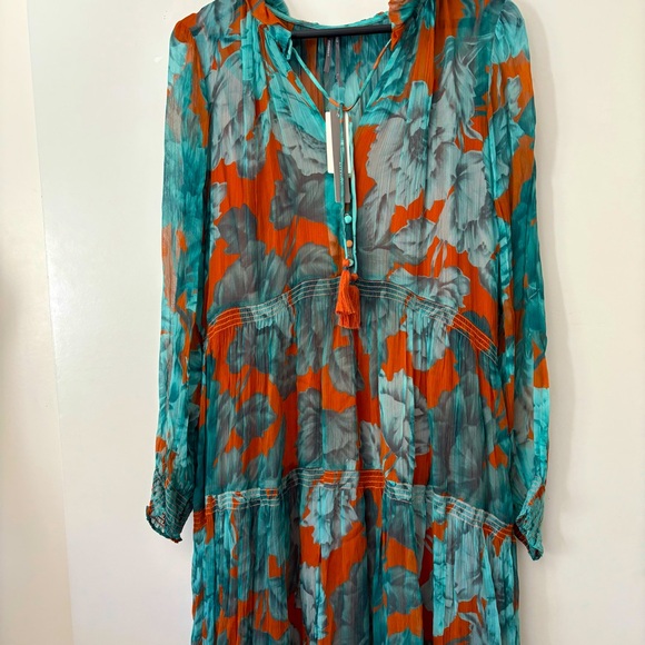 Anthropologie Marius Teal and Orange Patterned Dress Boho New W/Tags MSRP $200 - Picture 2 of 13